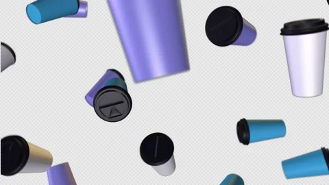 Background of three colored coffee cups. 3d abstract rendering with bright light Stock Footage 157637920