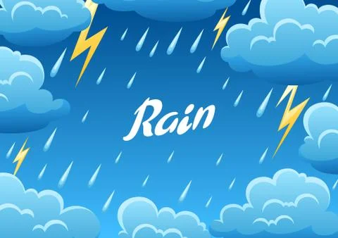 Background with thunderstorm. Illustration of clouds, rain and lightning. Stock Illustration