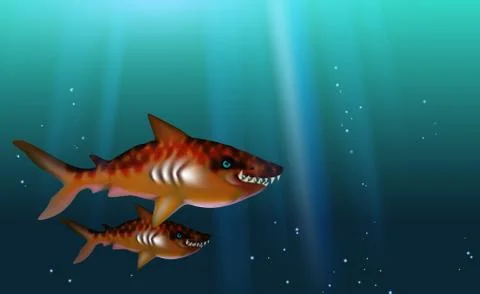 Background Tiger Sharks wild predator toothy, hungry and angry with big teeth Stock Illustration