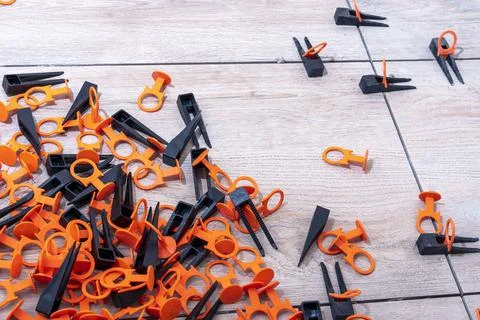 Background of the tile alignment system. repair school Stock Photos