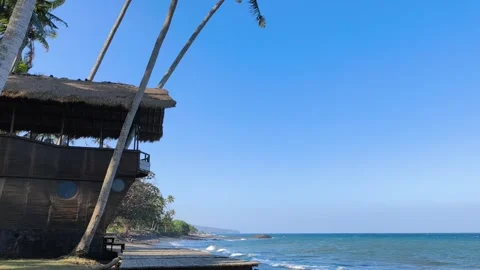 Background Title Adventurous Joyful Escape Unique Ship Shaped Beach Hut Stock Footage 346882623
