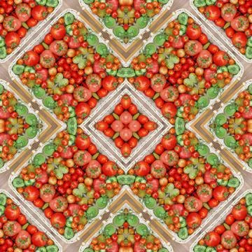 Background from tomatoes. Effect of a kaleidoscope. Stock Photos