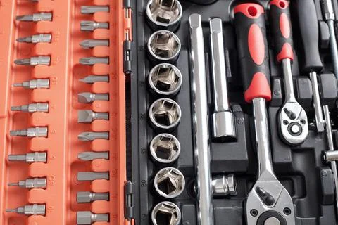 Background of a toolbox. Wrenches of different sizes Stock Photos