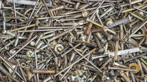 Background of tools (screws, nuts, bolts, etc.). Rotation Stock Footage 135399811