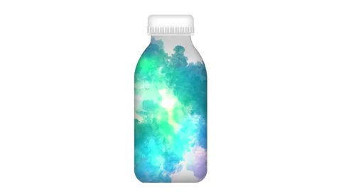 Background with transparent bottle with animated blue and green smoke inside Stock Footage 310790935