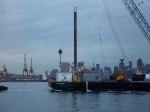 Background transport ship moving water front Vancouver Stock Footage 77918393