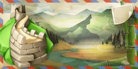 Background travel, China vector postcard Stock Illustration