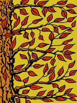 Background with a tree. The trunk, branches and leaves close-up. Vector Stock Illustration