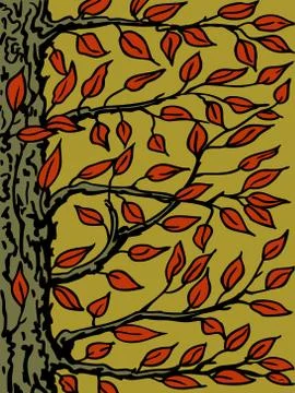 Background with a tree. The trunk, branches and leaves close-up. Vector 스톡 일러스트