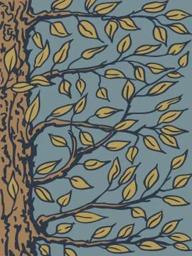 Background with a tree. The trunk, branches and leaves close-up. Vector Stock Illustration