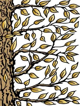 Background with a tree. The trunk, branches and leaves close-up. Vector Stock Illustration