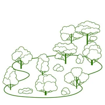 Background with trees. Spring or summer stylized plants. Stock Illustration