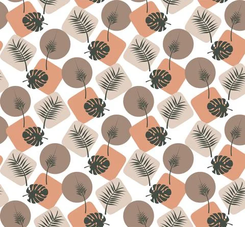 Background of tropical leaves seamless pattern with leaves and shapes Illustrazione stock