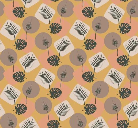Background of tropical leaves seamless pattern with leaves and shapes Stock Illustration