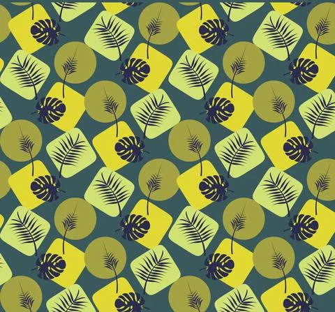 Background of tropical leaves seamless pattern with leaves and shapes Stock Illustration