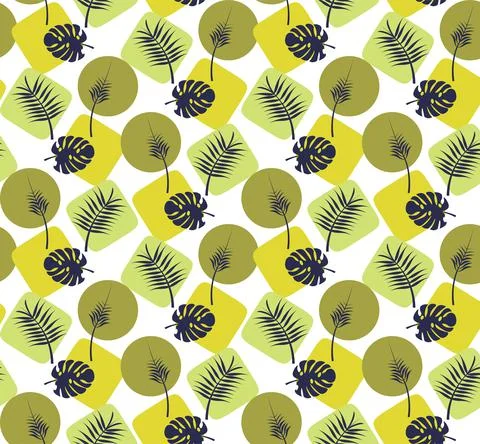 Background of tropical leaves seamless pattern with leaves and shapes Stock Illustration