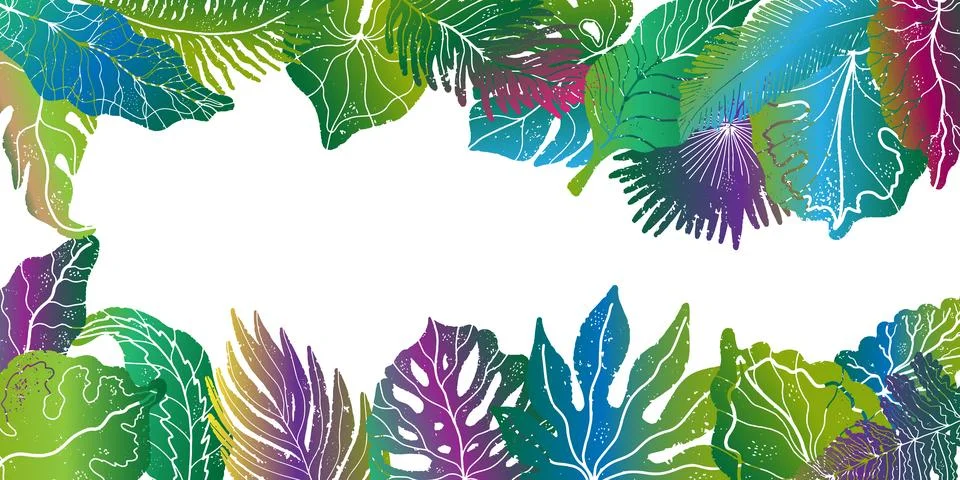Background with tropical leaves, vector background. Stock Illustration