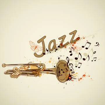 Background with trumpet and notes Stock Illustration
