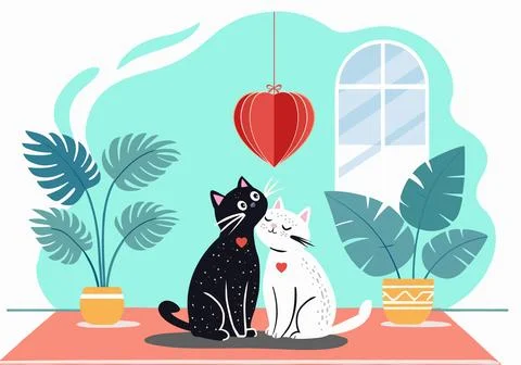 Background with two cats in love Stock Illustration