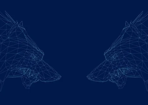 Background with two heads opposite each other. Wireframe Wolf Head line Art Stock Illustration