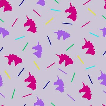 Background with unicorns and chopsticks.Pattern purple decoration banners. Stock Illustration