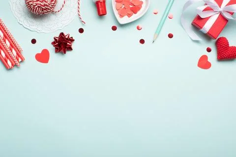 Background for Valentine's Day. Copy space. Flat lay, top view Stock Photos