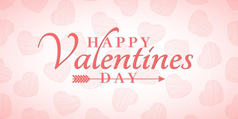 Background for Valentines day. Pattern of pink hearts. Pale red text. Light s Stock Illustration