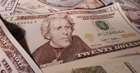 Background with various dollar bills. Close-up Stock Footage 260628587