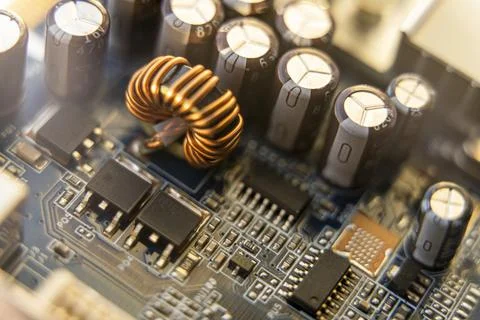 Background of various electronic components on printed circuit board Stock Photos