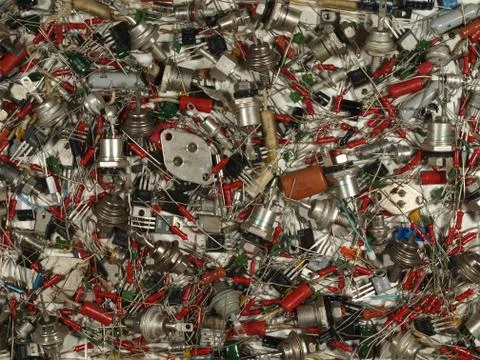 Background of various electronic components of Soviet production. Stock Photos