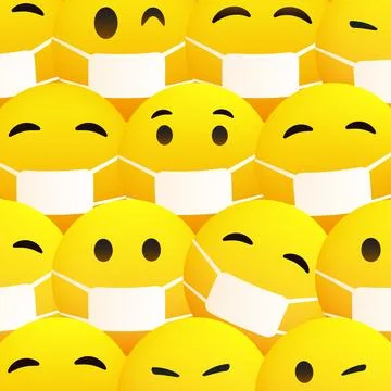 Background with Various Emoticons Pattern with Medical Mask on Yellow Backg.. Stock Illustration