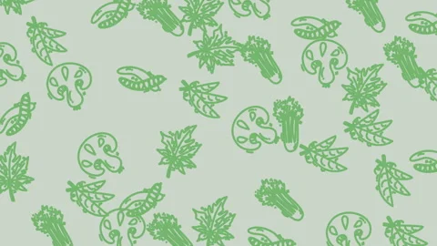 Background of various green leaves and vegetable sketches Stock Footage 319418078
