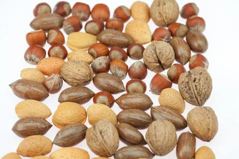 Background of various kinds of nuts Stock Photos