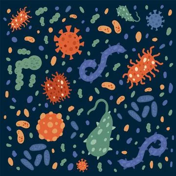 Background with various microorganisms. A pattern with infectious microbes Stock Illustration