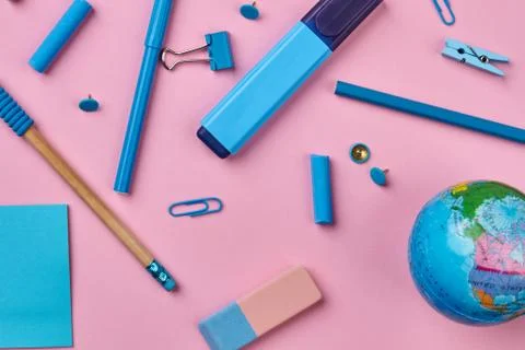 Background of various school items. Stock Photos