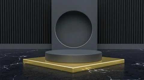 Background vector 3d black and gold rendering with podium. Empty dark and lig 스톡 일러스트