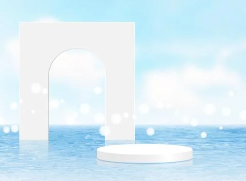Background vector 3d blue rendering with white podium and minimal summer scene 库存插图
