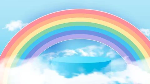 Background vector 3D blue rendering with podium and minimal cloudy scene Stock Illustration