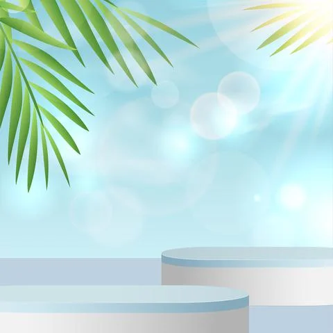 Background vector 3d blue rendering with podium and minimal blue summer scene Stock Illustration