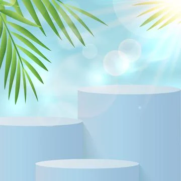 Background vector 3d blue rendering with podium and minimal blue summer scene Stock Illustration