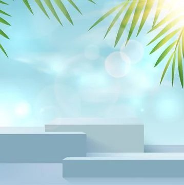 Background vector 3d blue rendering with podium and minimal blue summer scene Stock Illustration