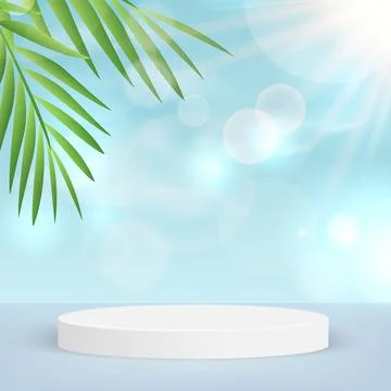 Background vector 3d blue rendering with podium and minimal blue summer scene Stock Illustration