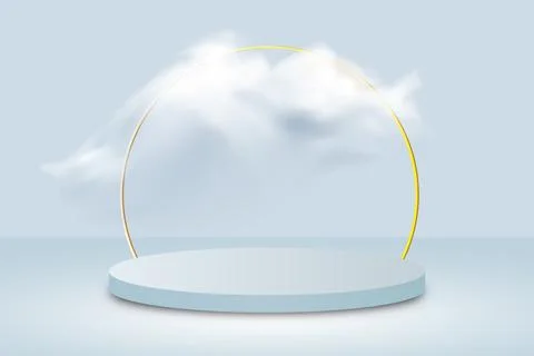 Background vector 3d blue rendering with podium and minimal cloud white scene Stock Illustration