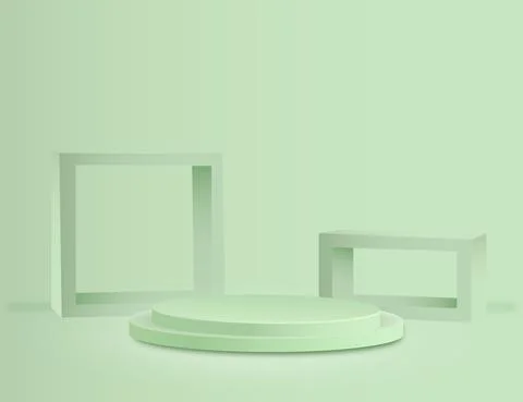 Background vector 3d green pastel rendering with podium and minimal green scene Stock Illustration