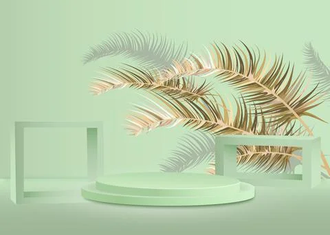 Background vector 3d green pastel rendering with podium and minimal green scene Stock Illustration