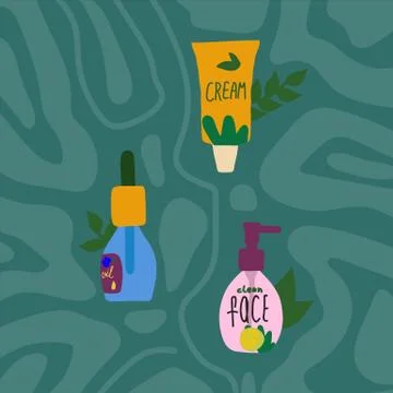 Background vector illustration, personal care. Face mask with a different design Stock Illustration