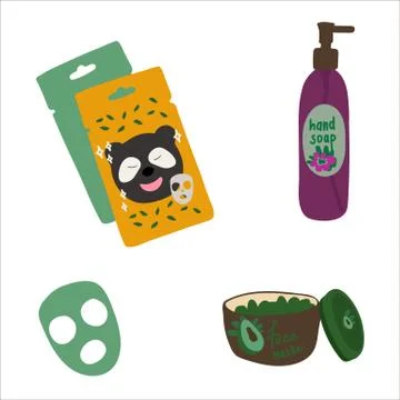 Background vector illustration, personal care. Face mask with a different design Stock Illustration