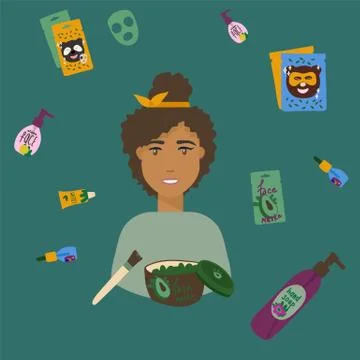 Background vector illustration, personal care. Face mask with a different design Stock Illustration