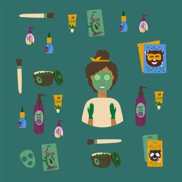 Background vector illustration, personal care. Face mask with a different design Stock Illustration