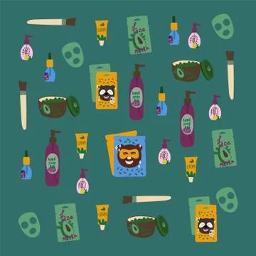 Background vector illustration, personal care. Face mask with a different design Stock Illustration